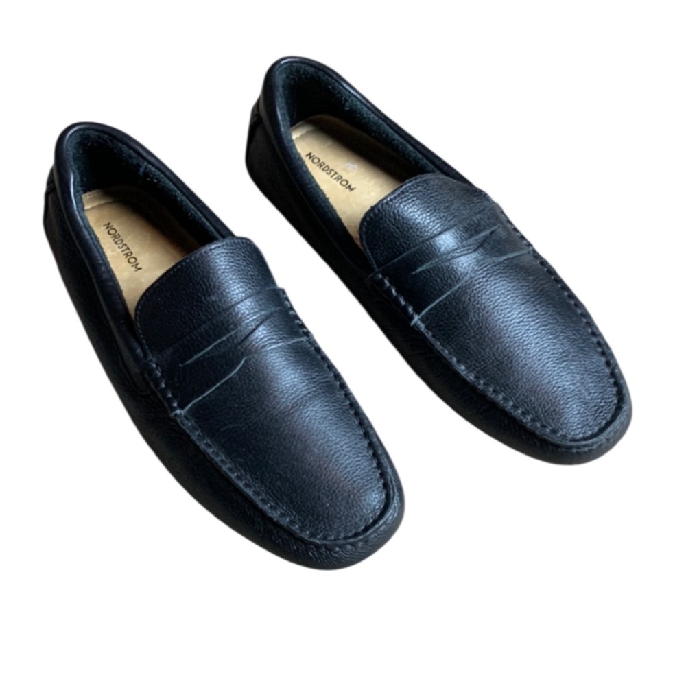 Nordstrom Men's Black Leather Penny Loafer Driving Shoes - 9